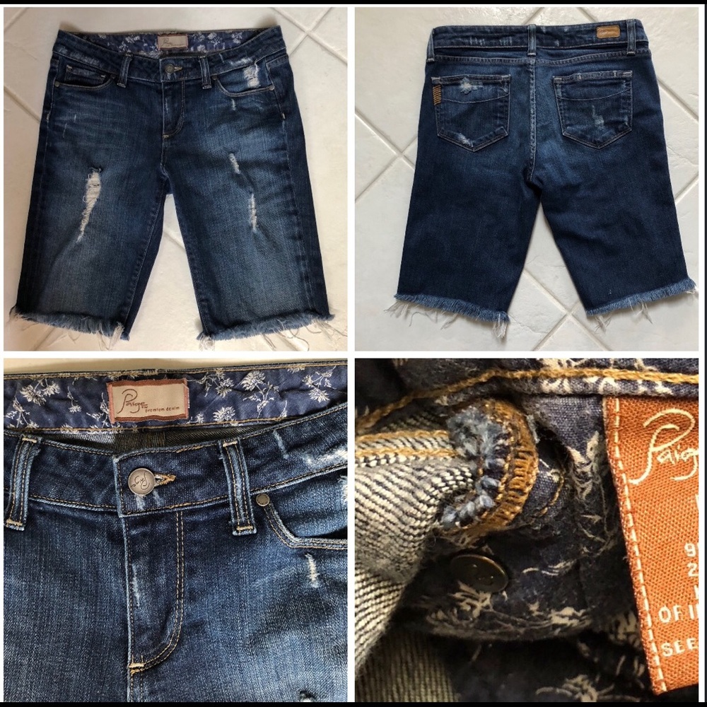 PAIGE DECONSTRUCTED JEAN SHORTS WITH FRAYED HEM